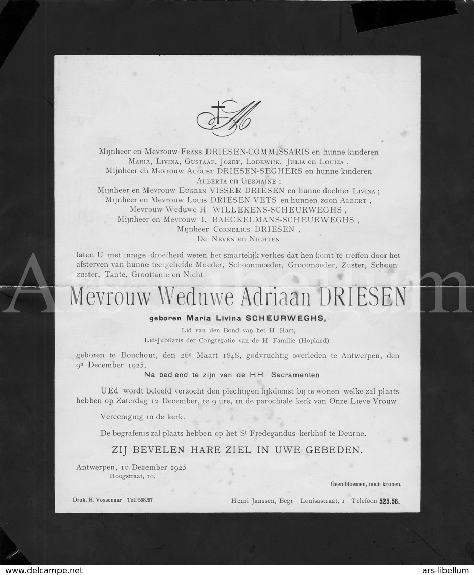 Doodsbrief / Lettre De Décès / Mortuaire / Maria Livina Scheurweghs / Boechout / Bouchout / Antwerpen / 1925 / 2 Scans - Décès