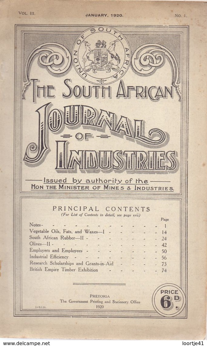 Brochure Toerisme Tourisme - South Africa - Journal Of Industries - Pretoria 1920 - Autres & Non Classés