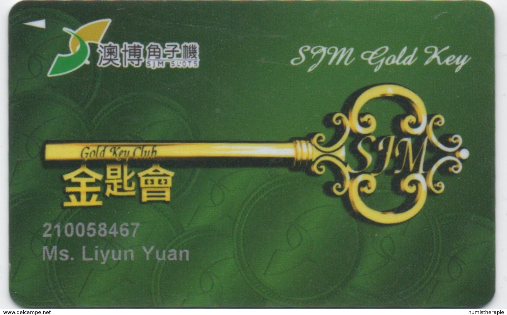 Carte De Membre Casino : Macau Macao SJM Gold Key Club - Cartes De Casino