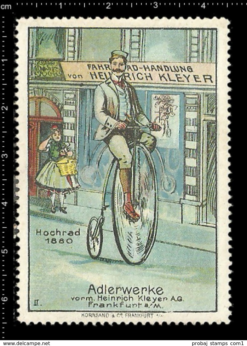 German Poster Stamp, Reklamemarke, Cinderella, Adlerwerke, Cycling, Radfahren. - Wielrennen