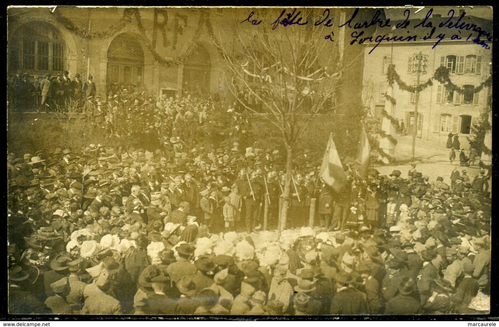 Cp Photo  Lorquin (57)  Fête De L'arbre En 1920,  Animée - Lorquin