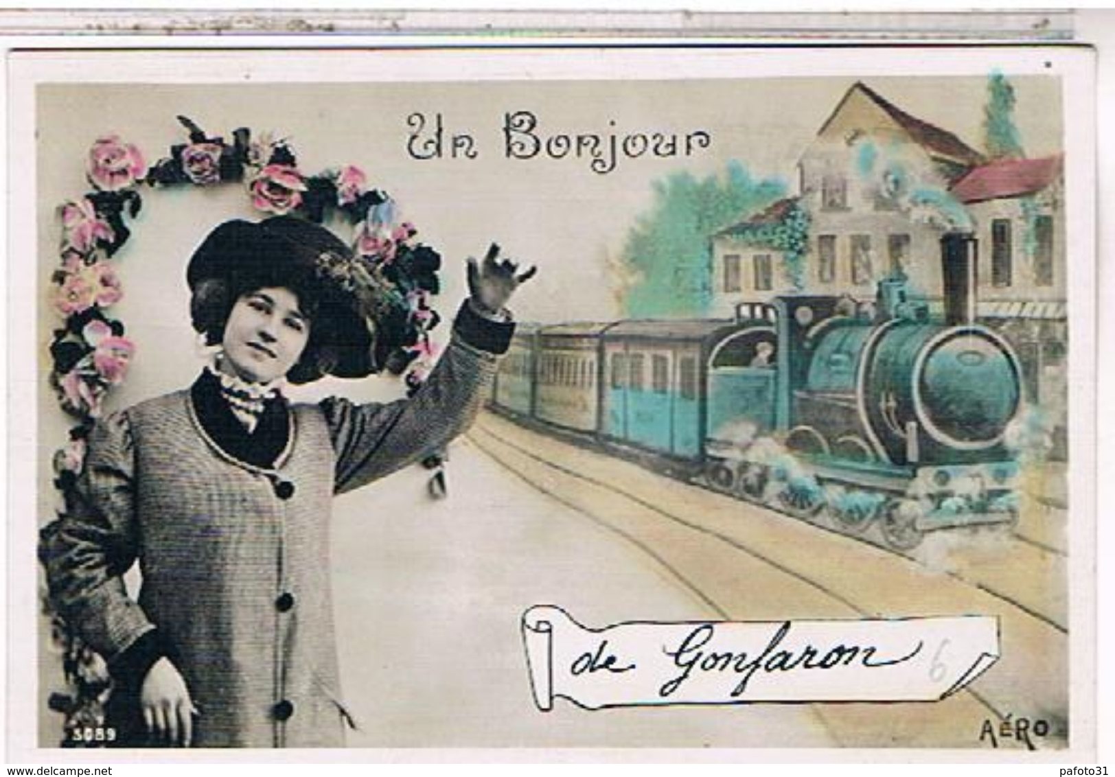 83 UN BONJOUR DE GONFARON  GARE TRAIN 1911   CPA   TBE  CA596 - Autres & Non Classés