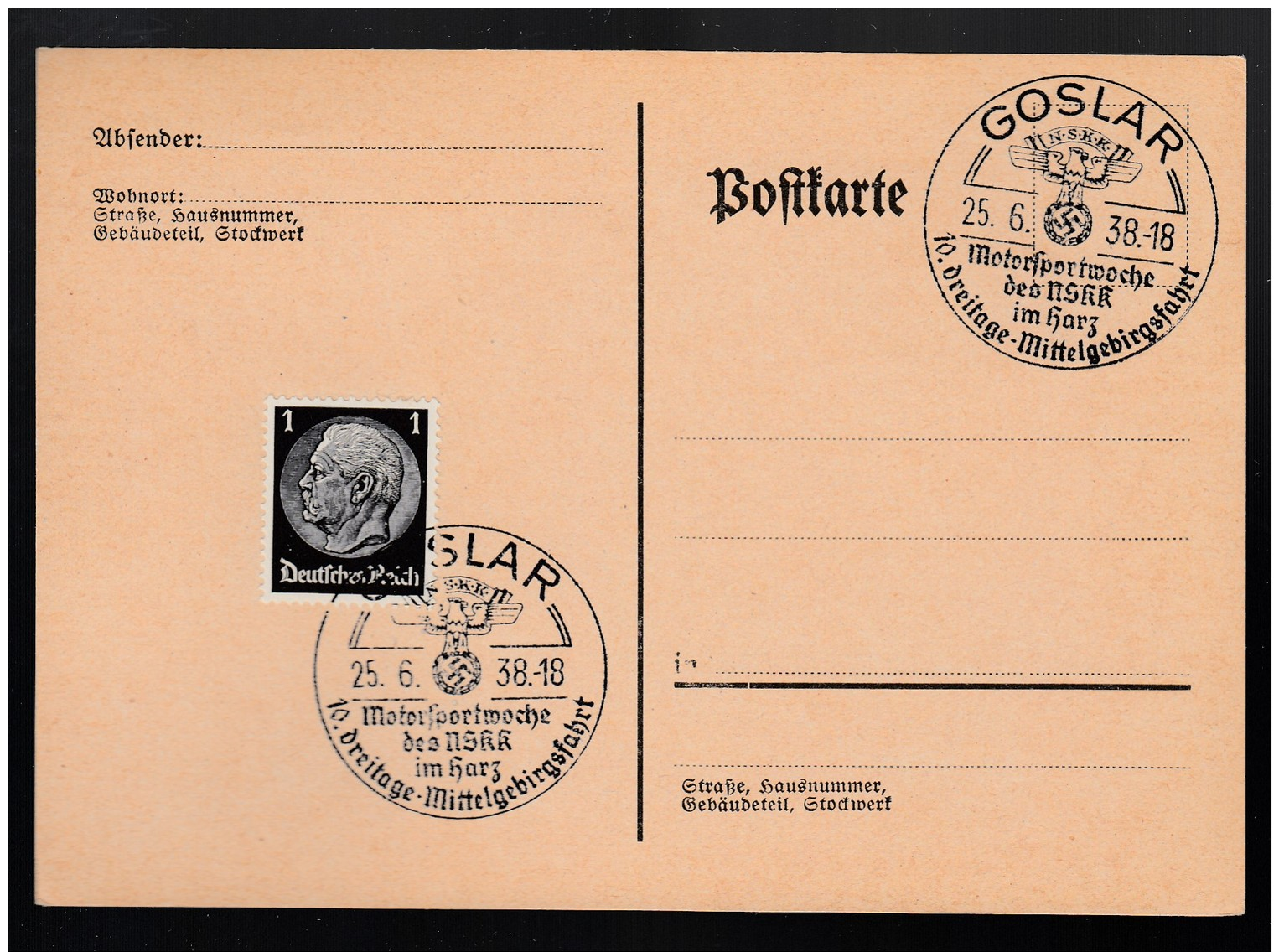 DR Postkarte Sonderstempel 1938 Goslar Ungelaufen K1513 - Maschinenstempel (EMA)