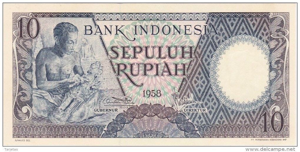 BILLETE DE INDONESIA DE 10 RUPIAH AÑO 1958 ARTESANO   (BANKNOTE) SIN CIRCULAR-UNCIRCULATED - Indonesia