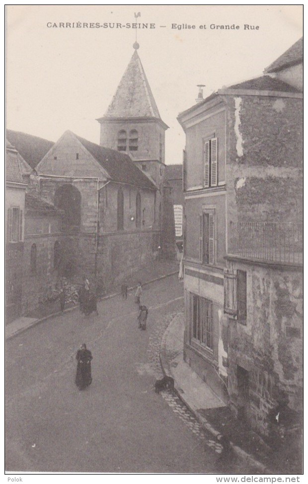 Bm - Cpa CARRIERES SUR SEINE - Eglise Et Grande Rue - Carrières-sur-Seine