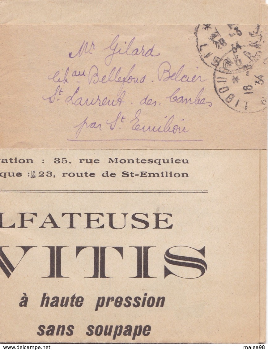 SUPERSULFATEUSE  VITIS A HAUTE PRESSION ,,,, Mr BOISSELET  INGENIEUR  LIBOURNE  1934,,,, - Agriculture
