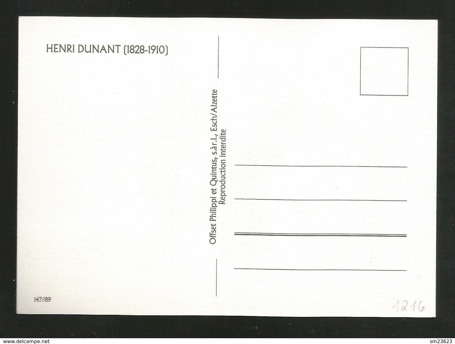 Luxemburg  1989  Mi.Nr. 1216 , Henri Dunant - Maximum Card - Jour D'Emission 6-3-989 - Cartes Maximum