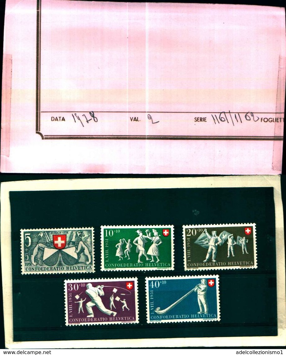 85915) SVIZZERA-PRO PATRIA-100 ANNI PRIMO FRANCOBOLLO FEDERALE-N.497/501 -MNH** SERIE COMPLETA - Nuovi