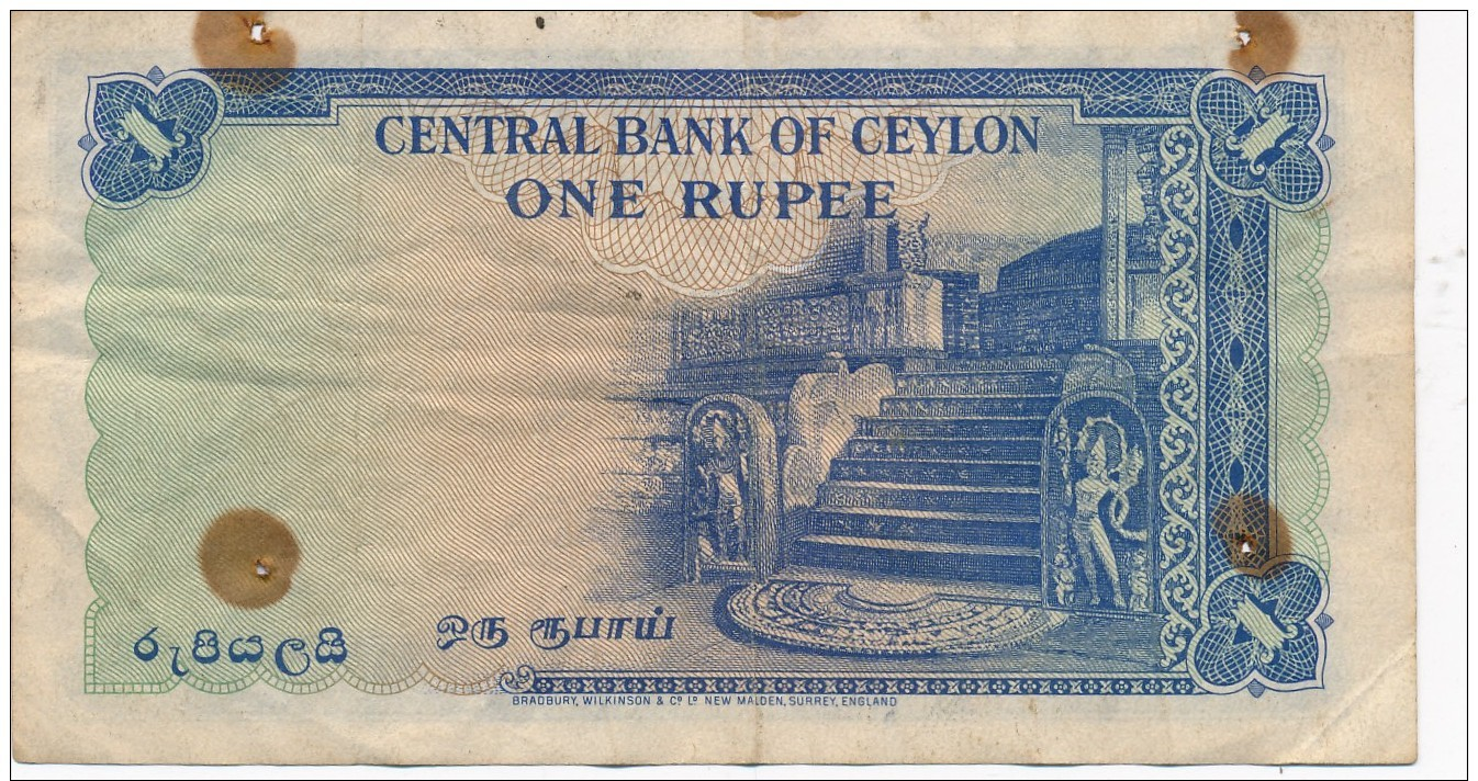 H16 - Billet &middot; CEYLAN Ceylon 1 Rupee 1951 - KING GEORGE VI - Inde