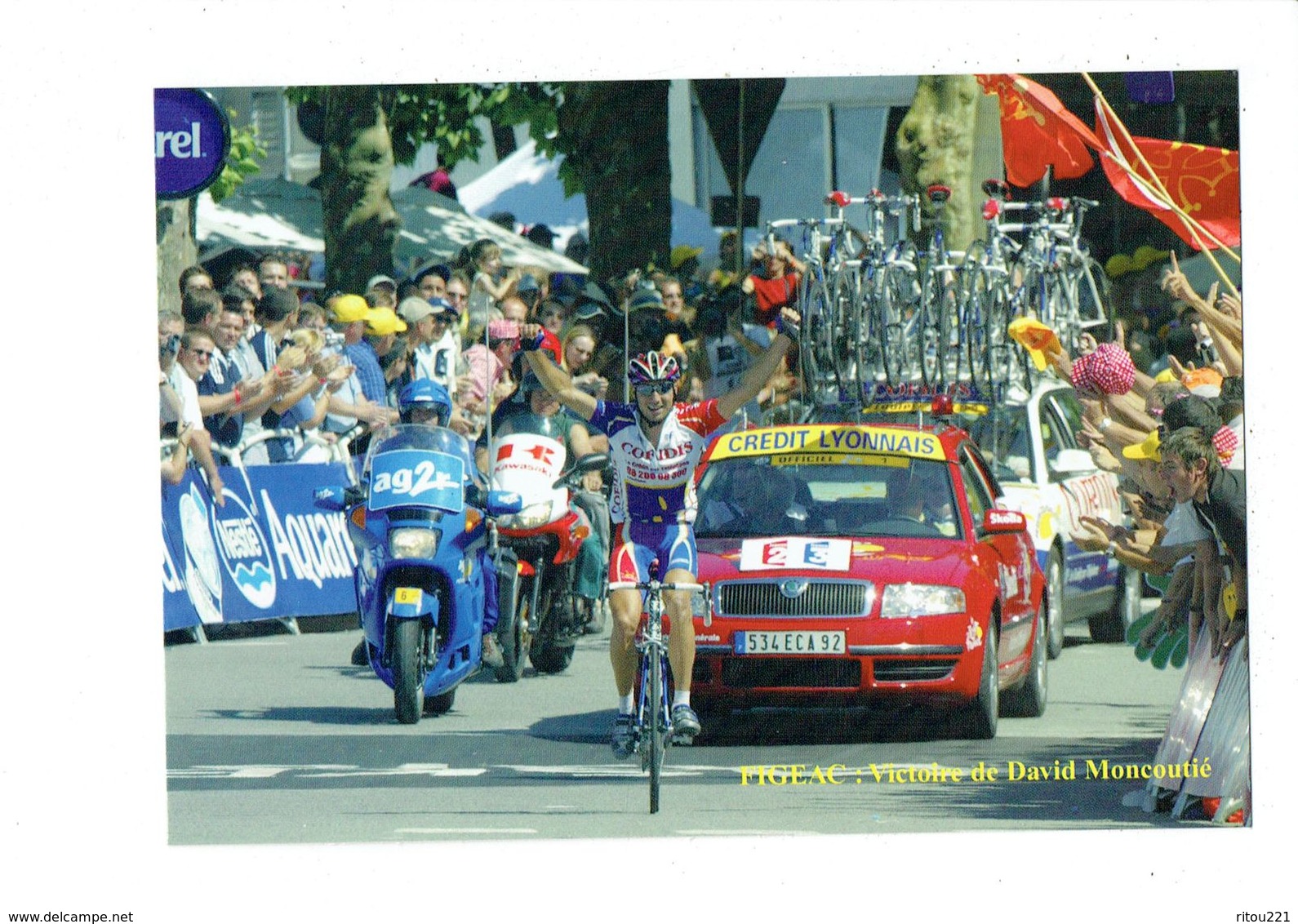 Cp 46 FIGEAC Tour De France 2004 VIctoire David MONCOUTIE Cofidis Voiture SKODA Vélo Cycliste Moto AG2r Crédit Lyonnais - Radsport