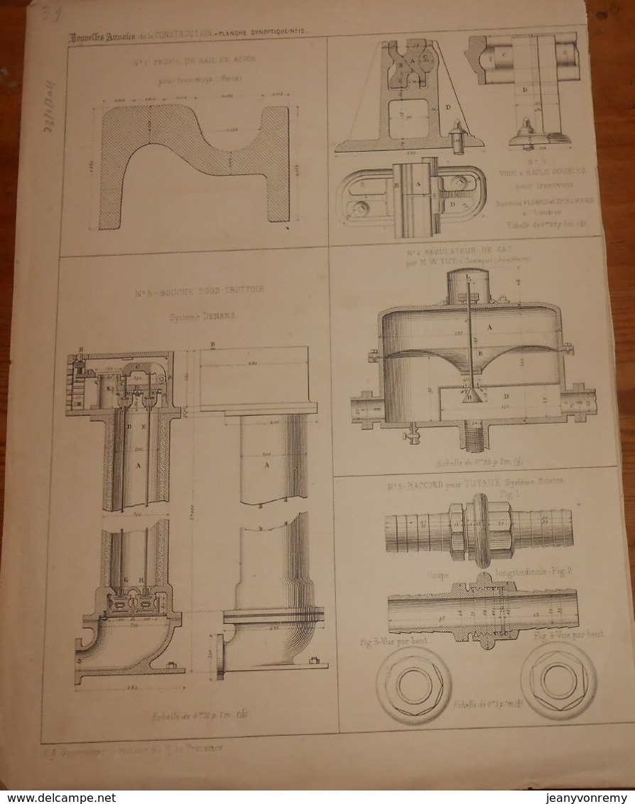 Plan De Profil De Rail En Acier Pour Tramways à Paris. 1878 - Opere Pubbliche