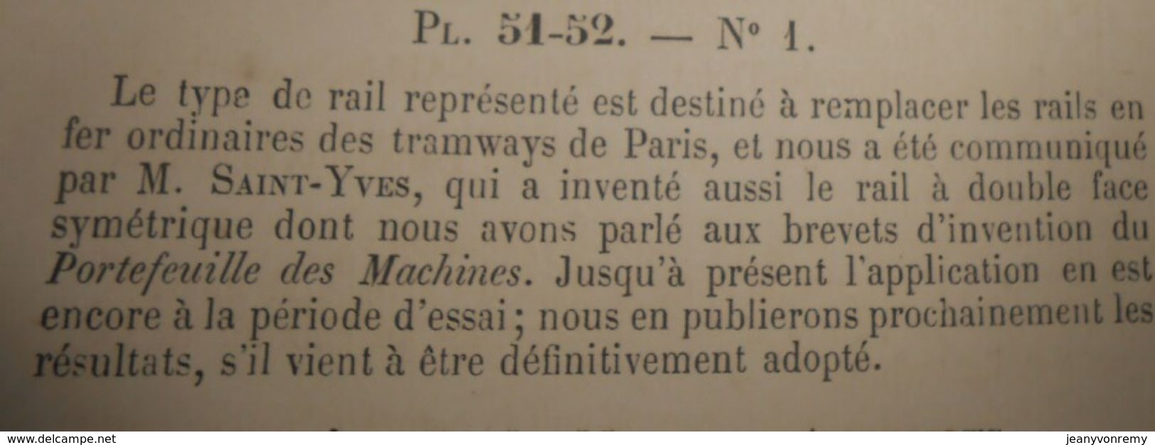 Plan De Profil De Rail En Acier Pour Tramways à Paris. 1878 - Public Works