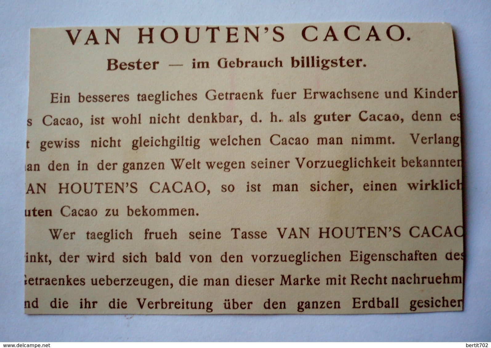 VAN HOUTEN'S CACAO - Image Découpée ? ...(voir Verso) - Van Houten