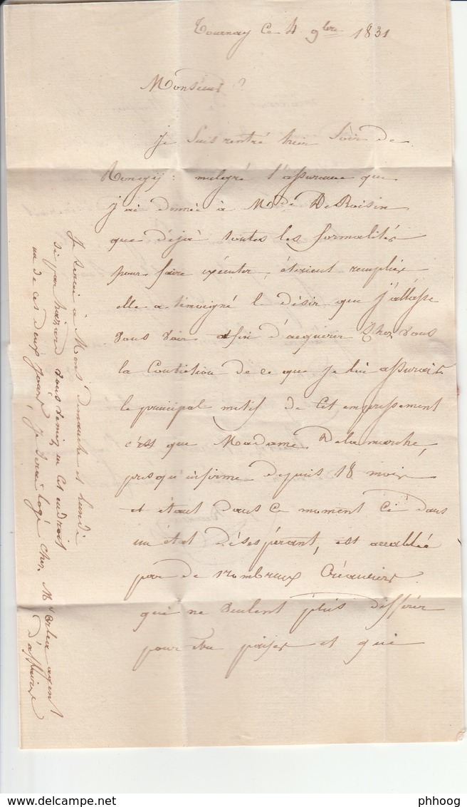 LAC Précurseur De Dc Type 13 Tournay (EN BLEU !) 4 Nov 1831 Vers Fontaine L'évêque Port 20 - 1830-1849 (Belgique Indépendante)