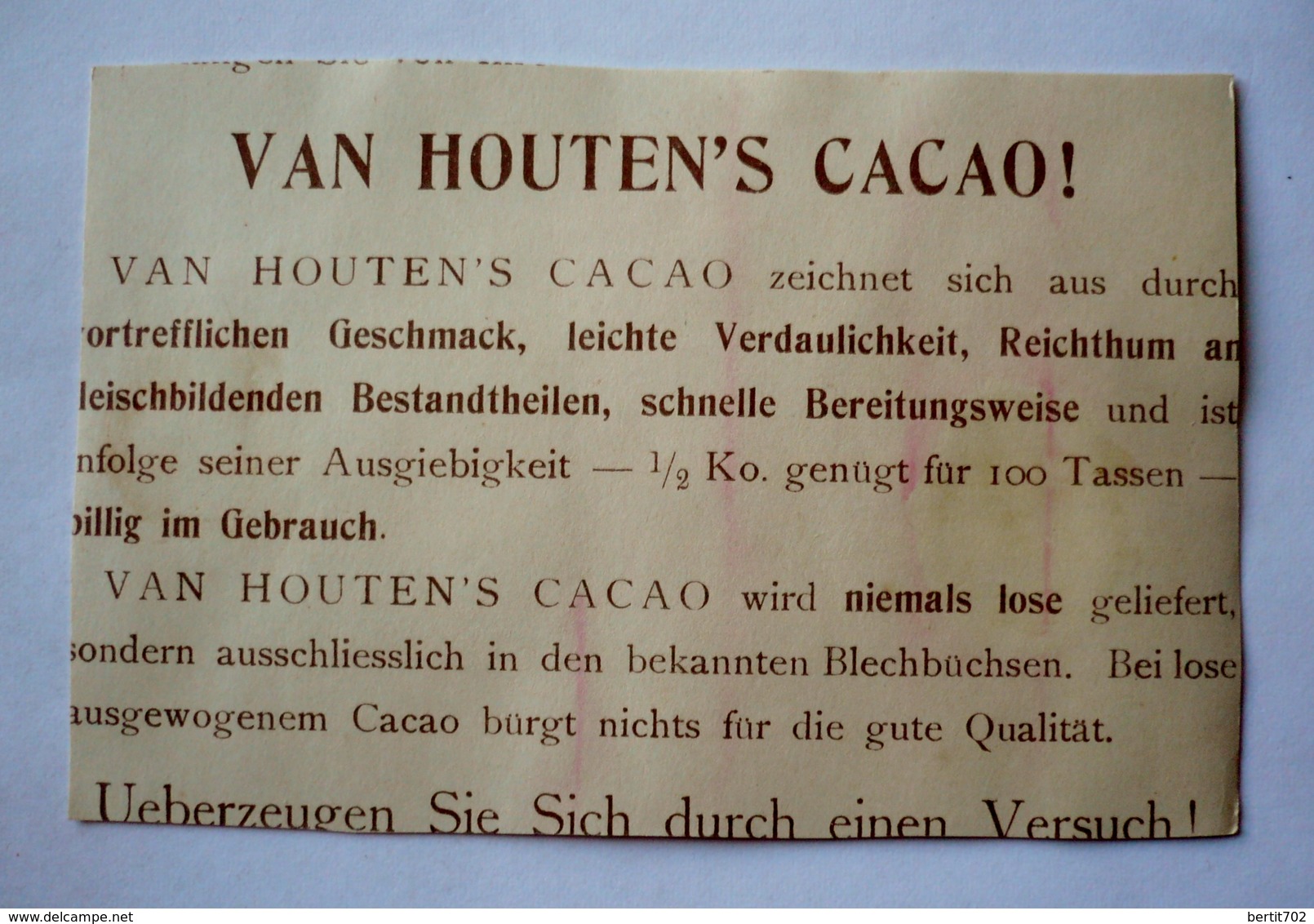 VAN HOUTEN'S CACAO - Image Découpée ? ...(voir Verso) - DER TOAST - Van Houten