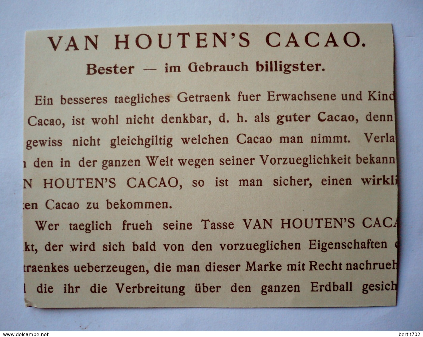 VAN HOUTEN'S CACAO - Image Découpée ? ...(voir Verso) - - Van Houten