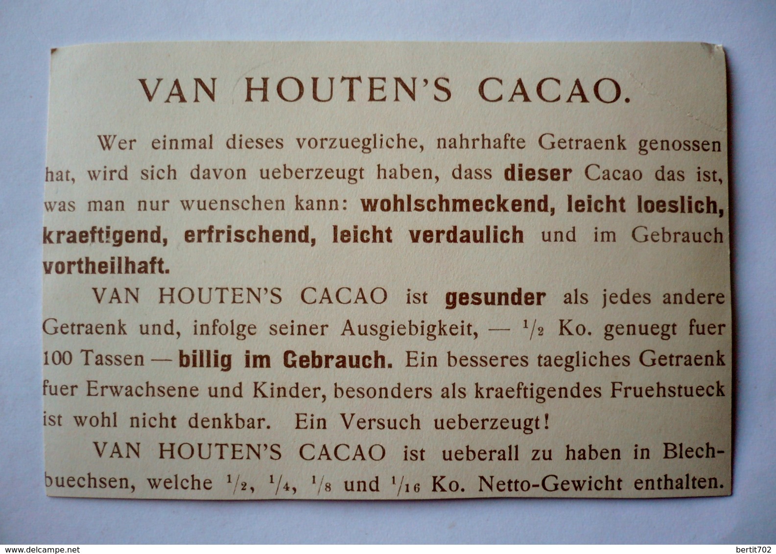 VAN HOUTEN'S CACAO - Image Découpée ? ...(voir Verso) - - Van Houten