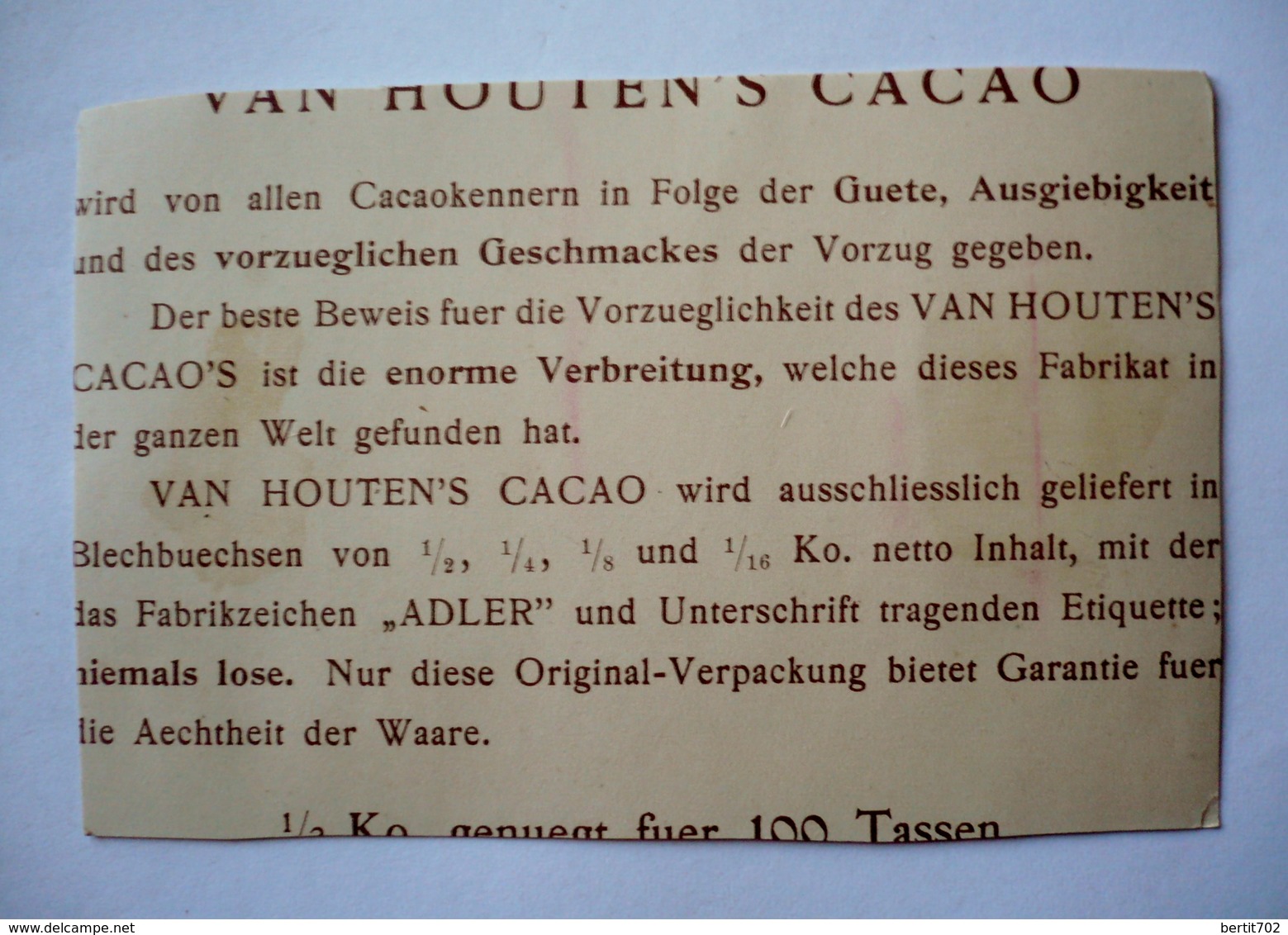 VAN HOUTEN'S CACAO - Image Découpée ? ...(voir Verso) - Van Houten