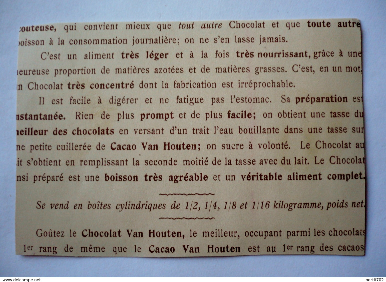 CHOCOLAT VAN HOUTEN  - Image Découpée ? ...(voir Verso) - Van Houten