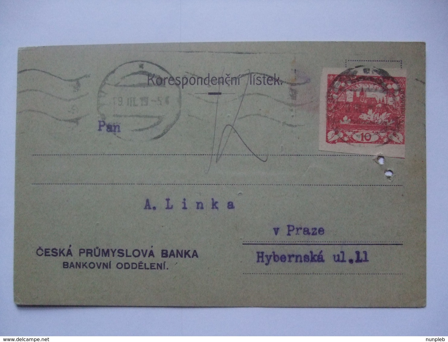 CZECHOSLOVAKIA - 1919 Postcard - Ceska Prumyslova Banka - Covers & Documents