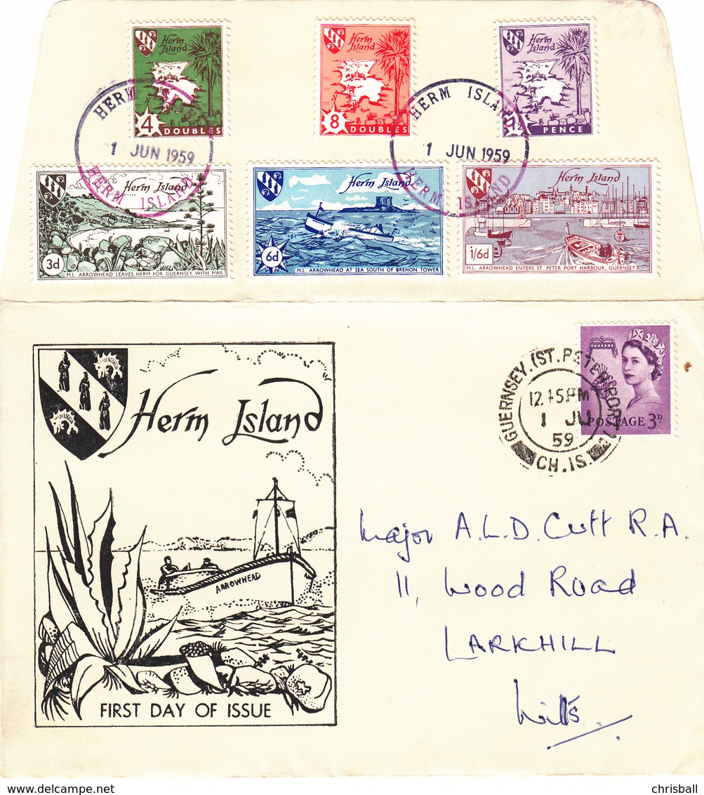 Herm Island (Guernsey) - Set 6 1959 Definitives On First Day Cover - Guernsey