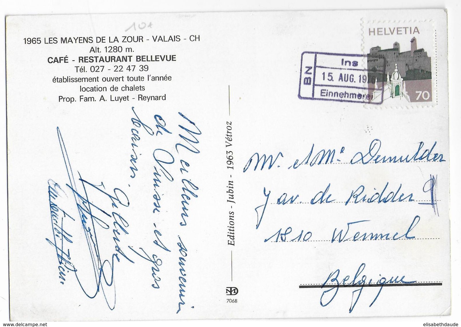 SUISSE - 1976 - CARTE De LES MAYENS (VALAIS) Avec OBLITERATION SPECIALE INS  => BELGIQUE - Cartas & Documentos