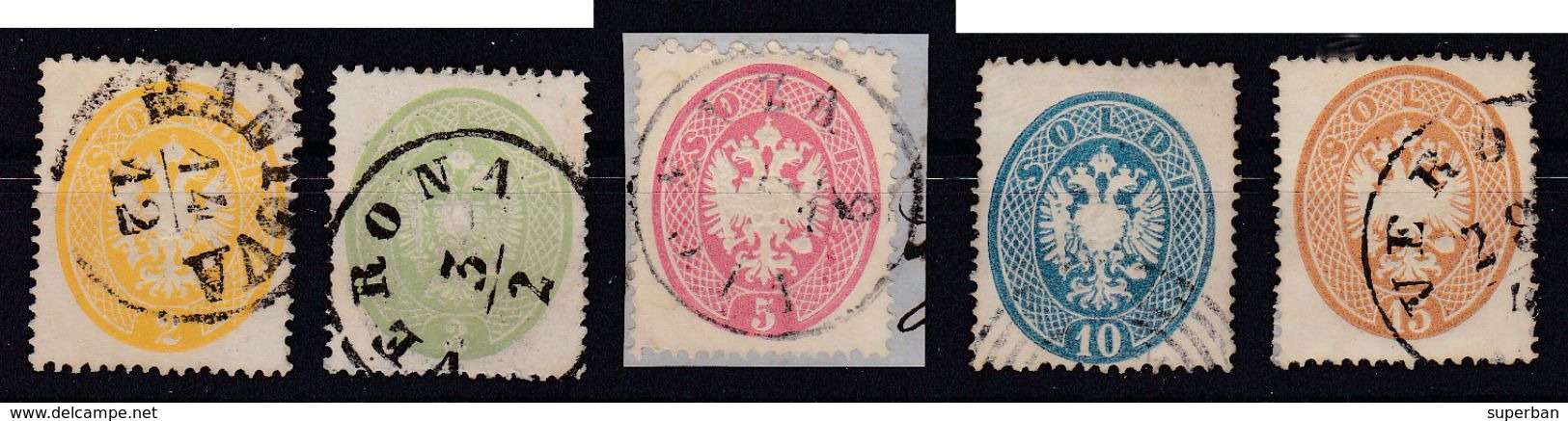 AUSTRIA / ÖSTERREICH - LOMBARDEI U. VENETIEN - 1863 (Mi. 14 - 18 Gez. K 14) : COMPLET SET Of 5 STAMPS (ab472) - Gebruikt