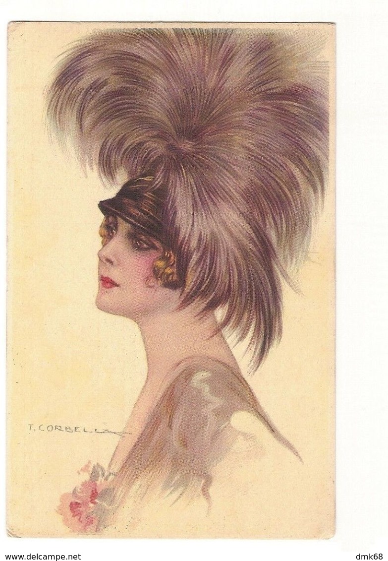 CORBELLA - GLAMOUR LADY WITH FLOWER & HAT WITH FEATHERS - N. 324/4 - 1910s (383) - Corbella, T.