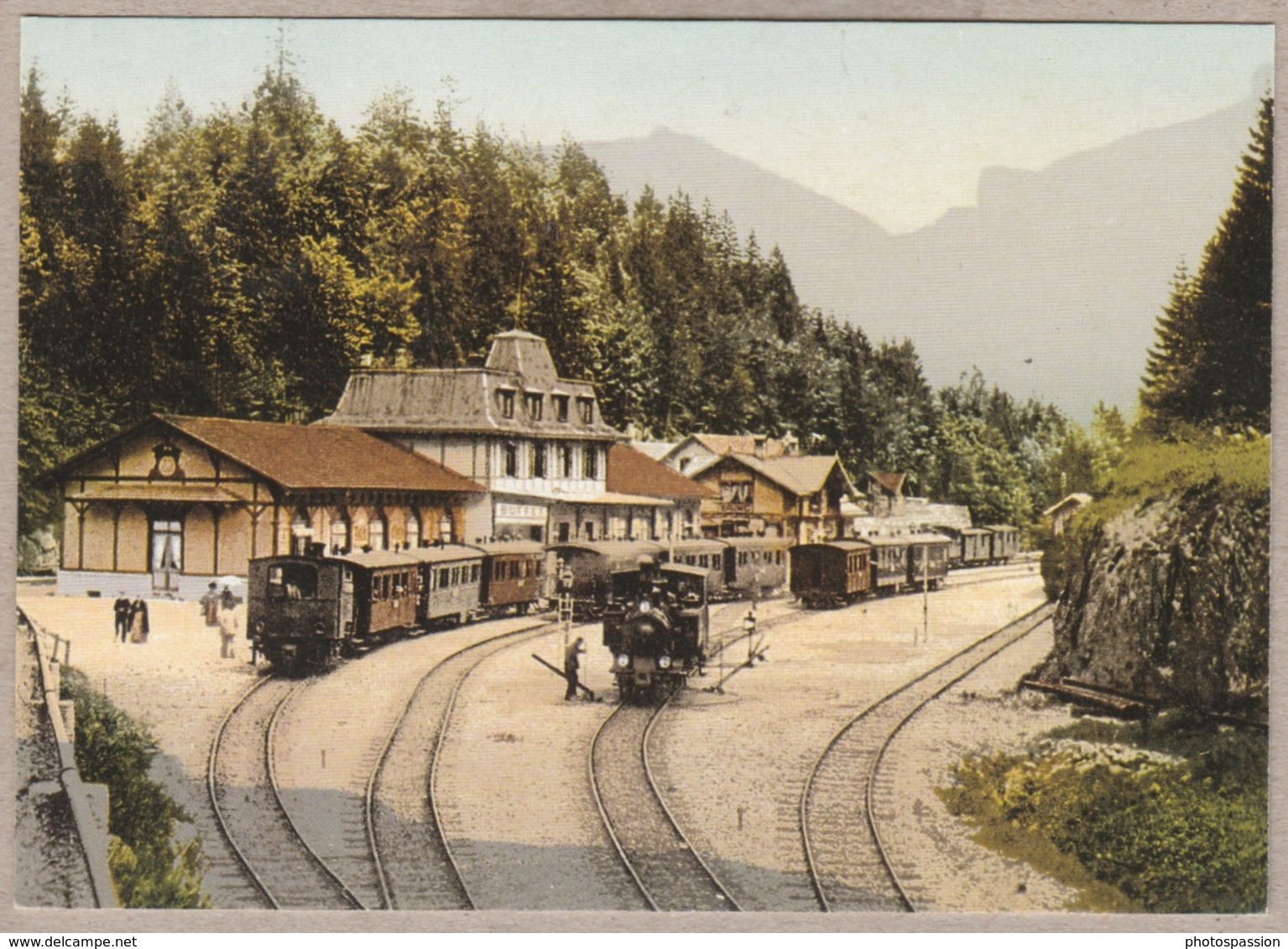 Brünig Hasliberg Bei Hochbetrieb Um 1900 - Reproduktion Einer Alten Postkarte - Bahn - Railway - Trains - Gares - Avec Trains