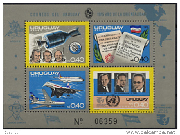 Uruguay, 1975, Space, US Bicentennial, UPU, United Nations, Concorde, Airplane, MNH, Michel Block 27 - Uruguay