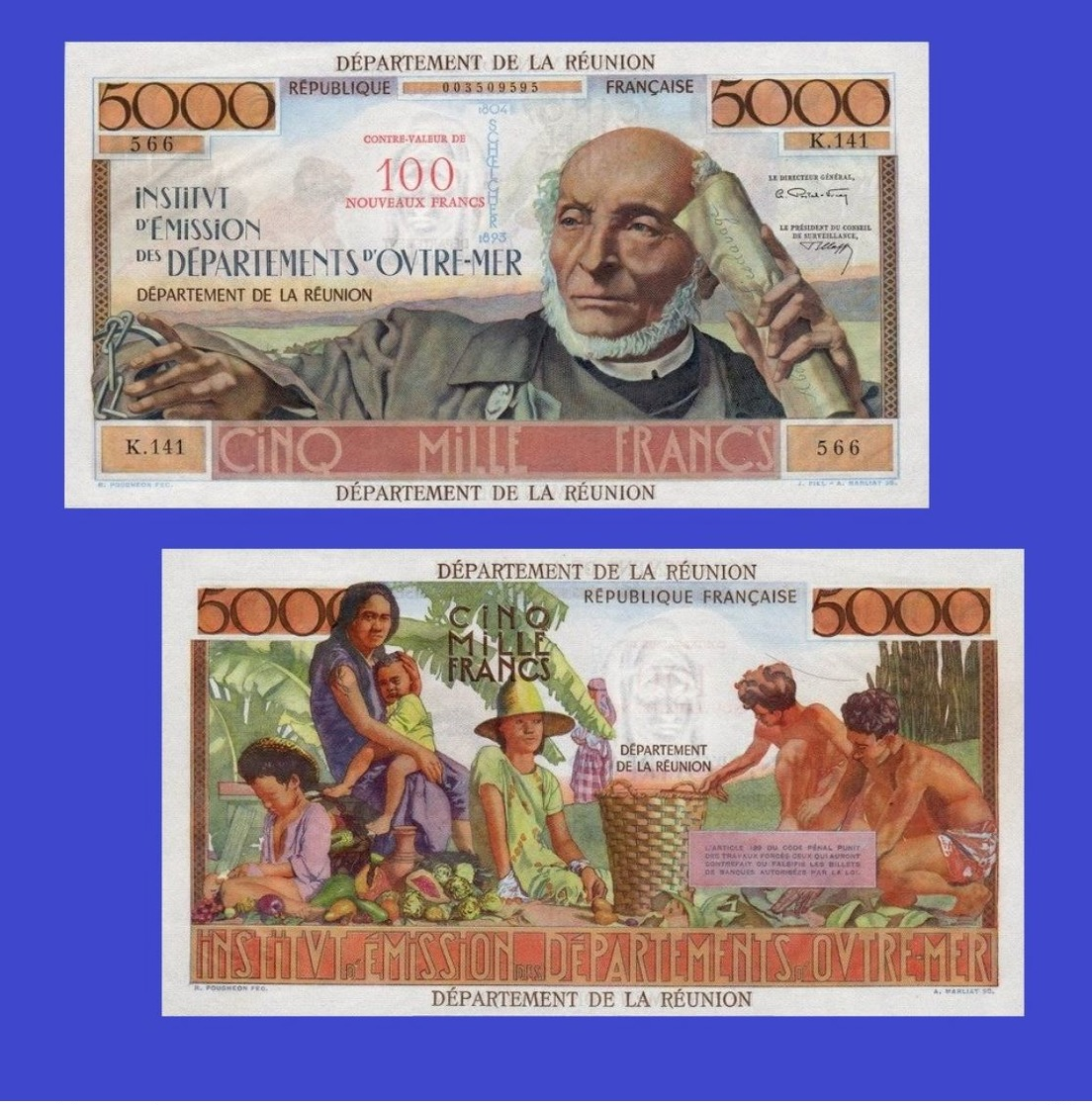 REUNION 100 Nouveaux Francs - 5000 Francs 1971    -- Copy - Copy- Replica - REPRODUCTIONS - Réunion