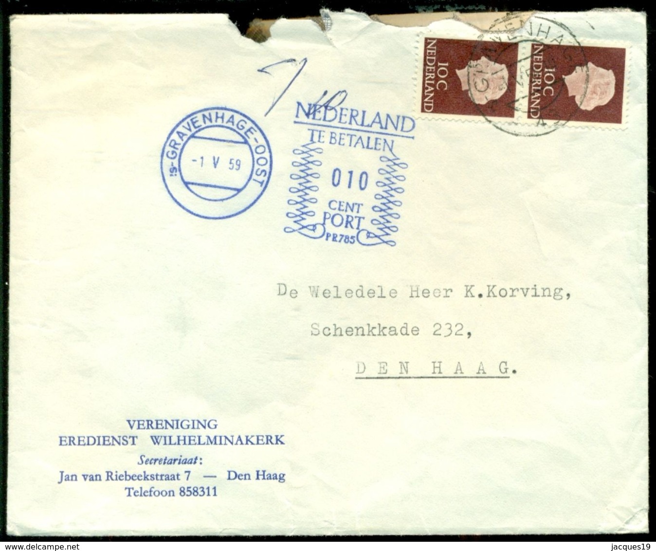 Nederland 1959 Brief Met Strafport - Covers & Documents