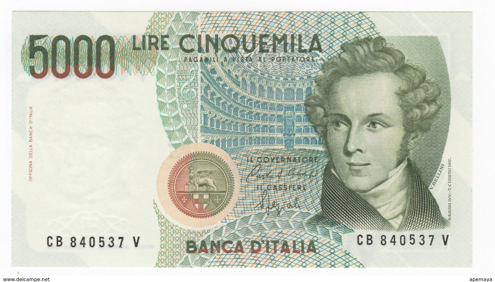 Italy 5000 Lire " Bellini " 1988 BV. UNC. - 5000 Lire