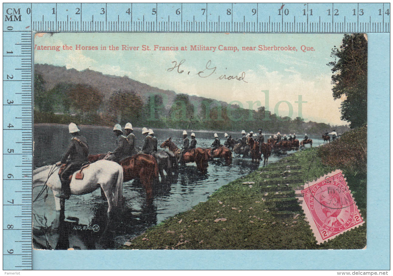 TRES RARE CPA 1908 - Sherbrooke Quebec - Watering The Horses In The River St-Francis At Military Camp Near Sherbrooke - - Autres & Non Classés