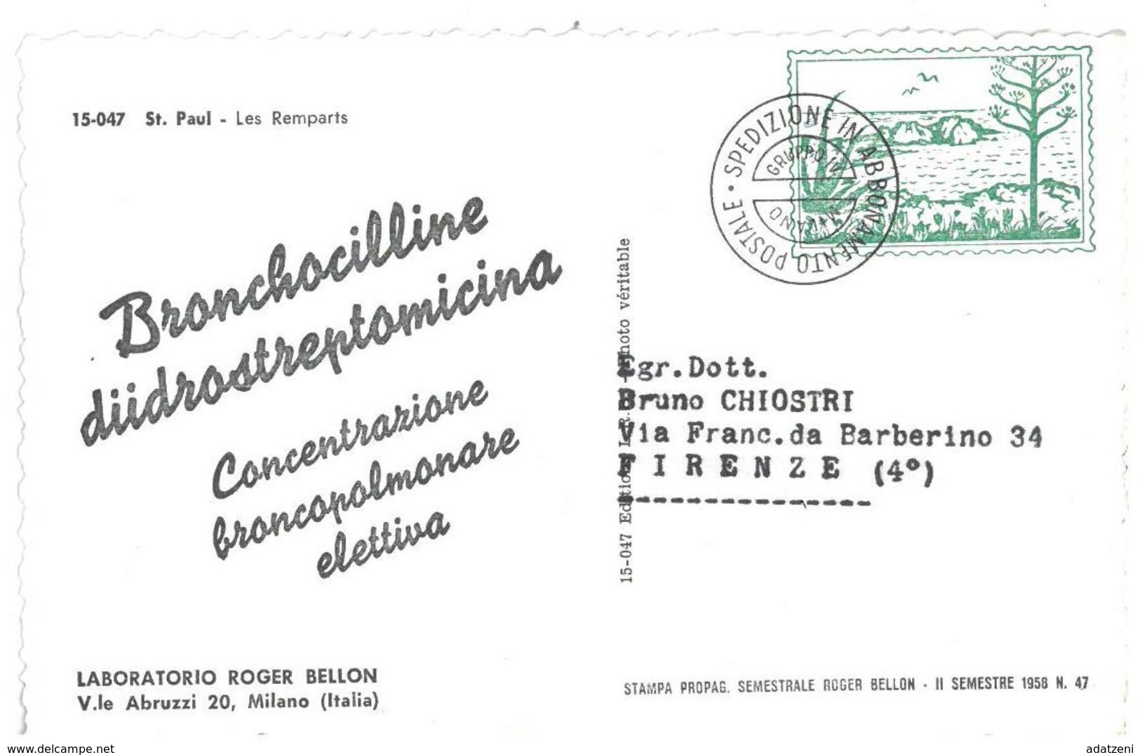 Pubblicità Farmaceutica Bronchocilline 1958 Francia St. Paul – Les Remparts Bronchocilline Diidrostreptomicina Concentra - Autres & Non Classés