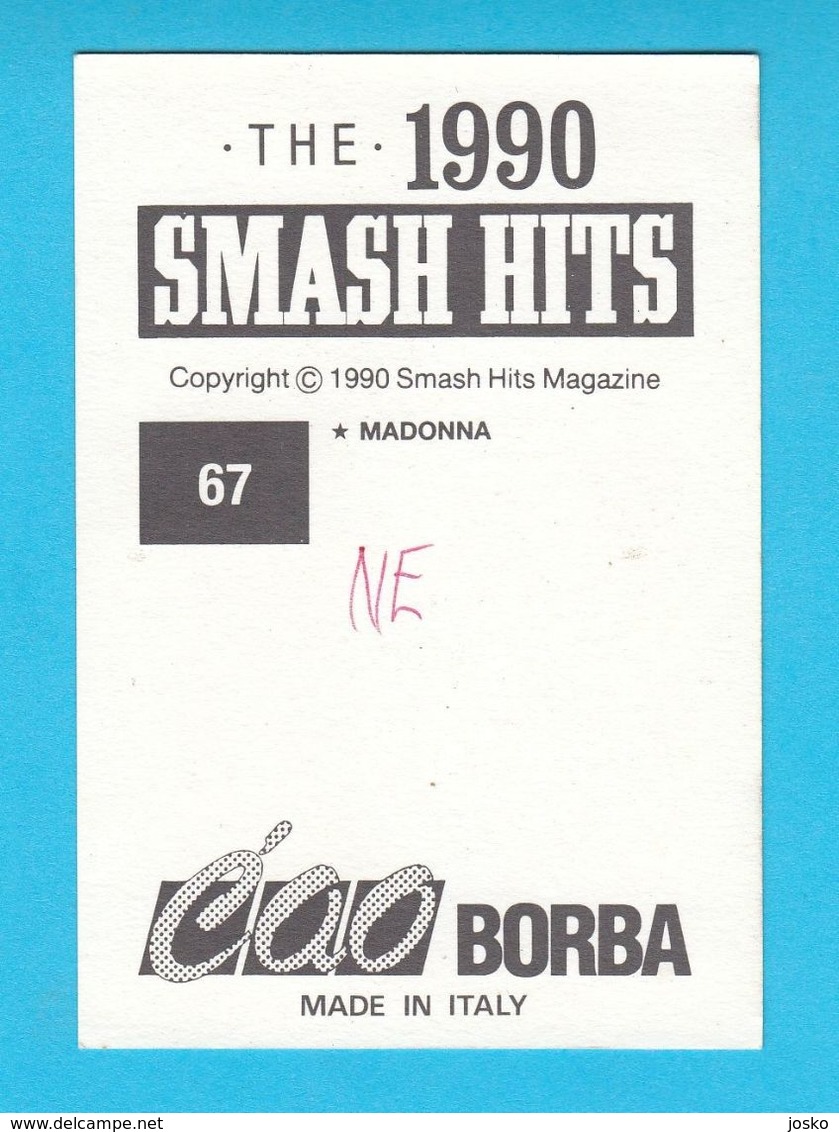 MADONNA - Yugoslavian Old Rare Card Smash Hits * Pop Rock-music Musique Musica Musik - Other & Unclassified