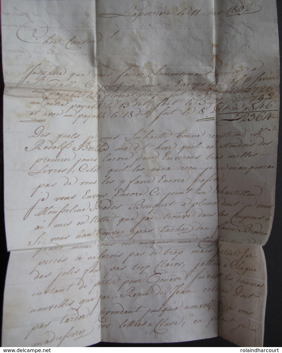 Lot FD/700 - LETTRE (LAC) - 99 CLUSES 11 MARS 1802 Département Du Leman Pour La Savoie / Canton De Berne / St Gall - 1792-1815: Départements Conquis