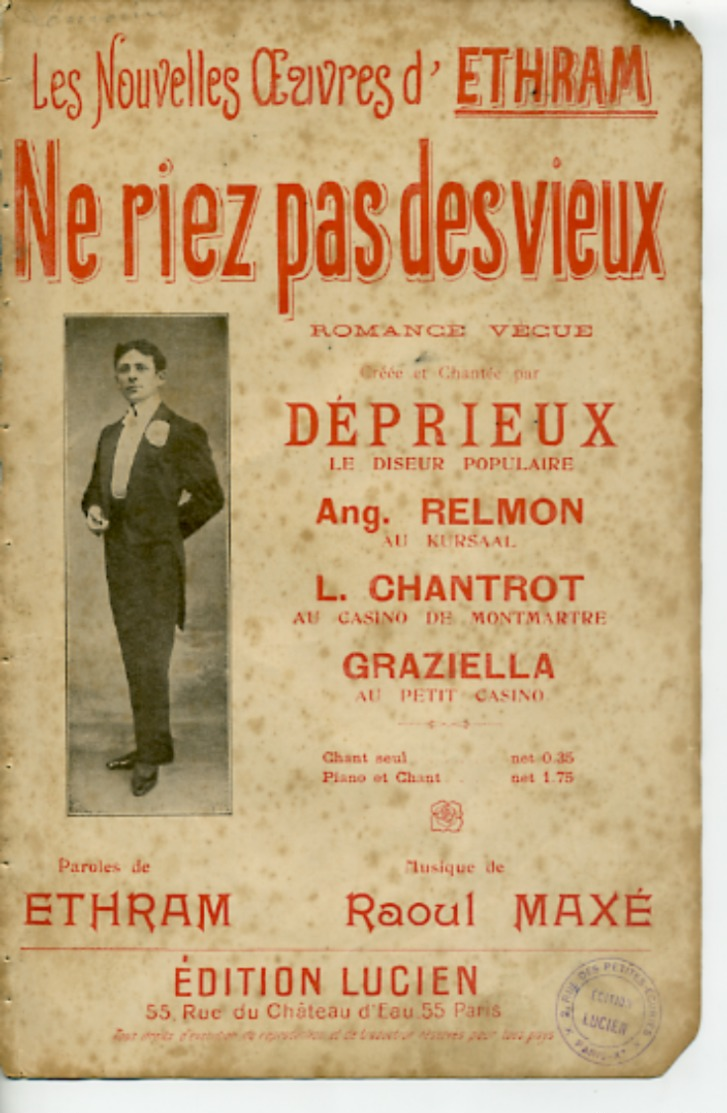 CAF CONC PARTITION ETHRAM-MARTHE NE RIEZ PAS DES VIEUX [ILS PAIENT LA CSG POUR LES RICHES ET LES BRANL...] MAXÉ 1911 - Autres & Non Classés