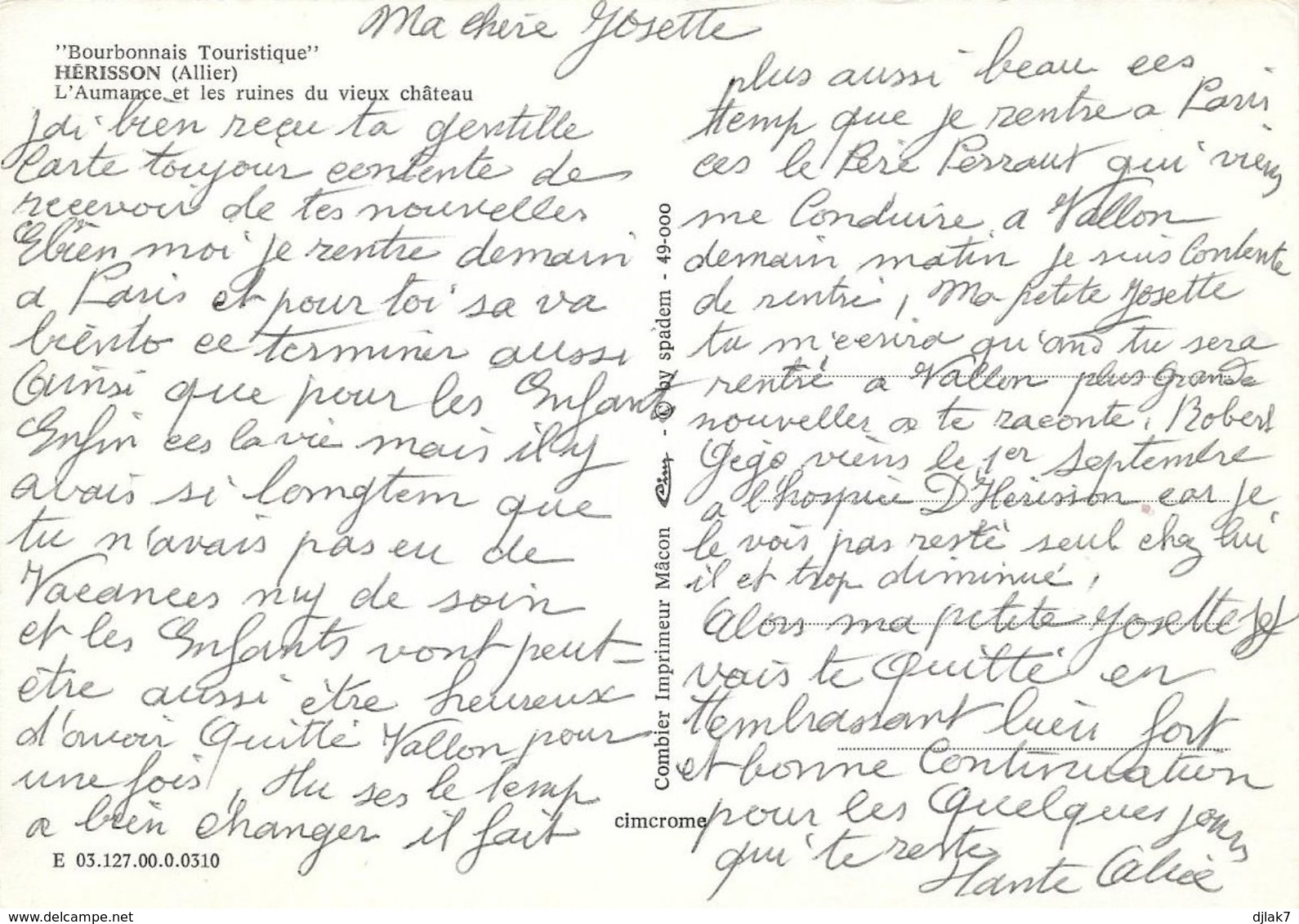 03 Hérisson L'Aumance Et Les Ruines Du Vieux Château (2 Scans) - Autres & Non Classés