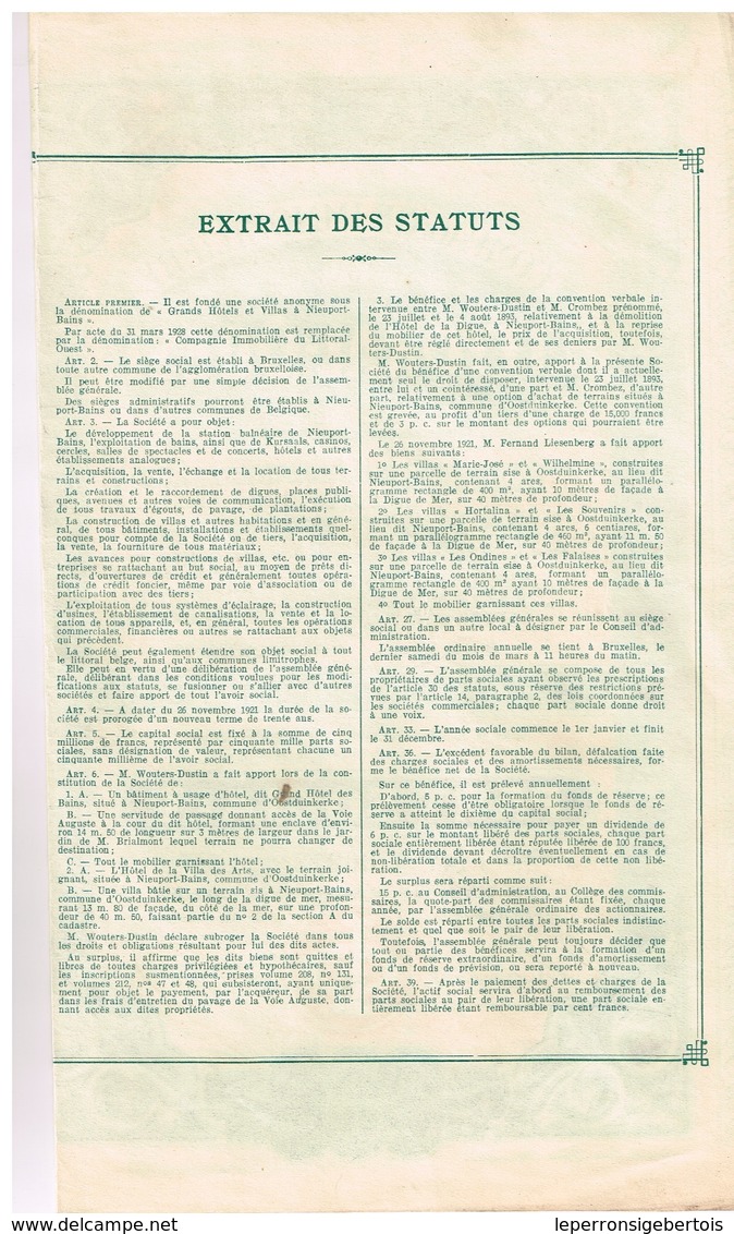 Action Ancienne - Compagnie Immobilière Du Littoral-Ouest - Titre De 1928 - - Tourisme