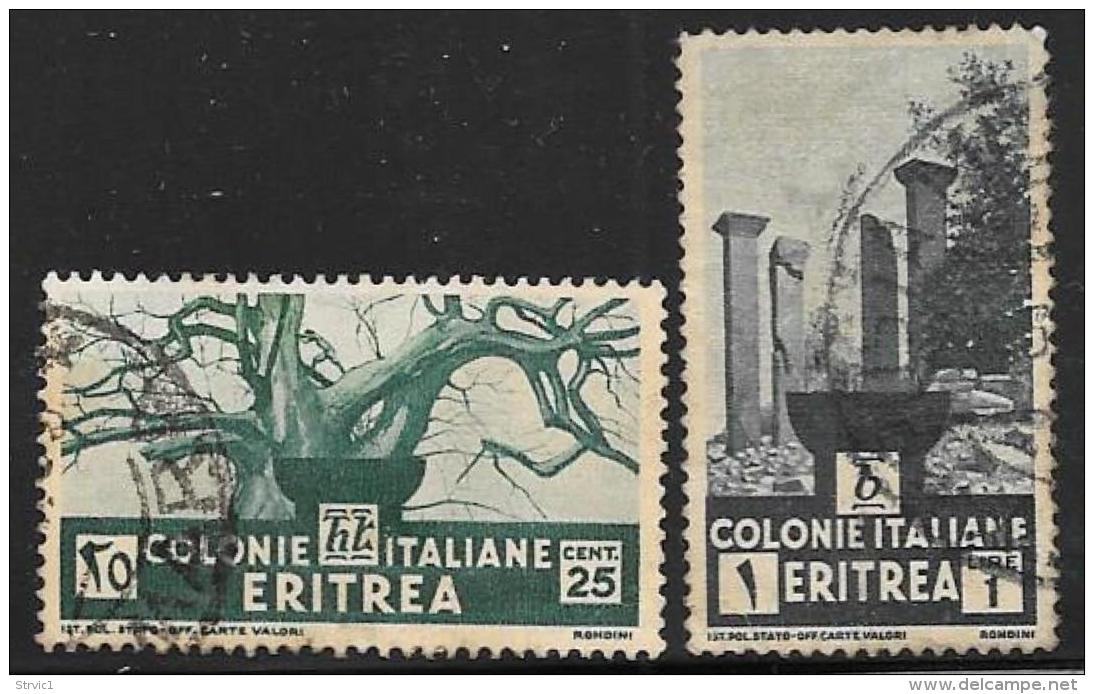 Eritrea, Scott # 162, 164 Used Baobab Tree, Temple Ruins, 1934 - Eritrea