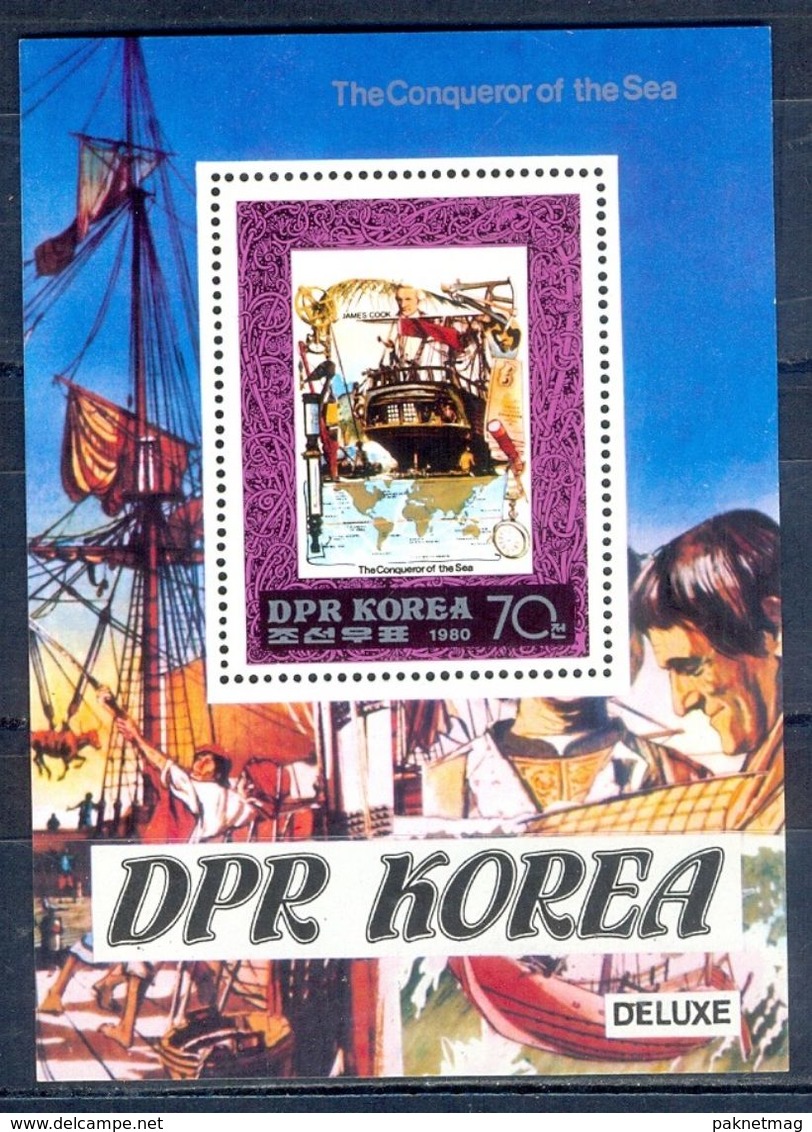 A28- DPR Korea 1980. The Conqueror Of The Sea. Ship. Map. Watch. - Korea (...-1945)