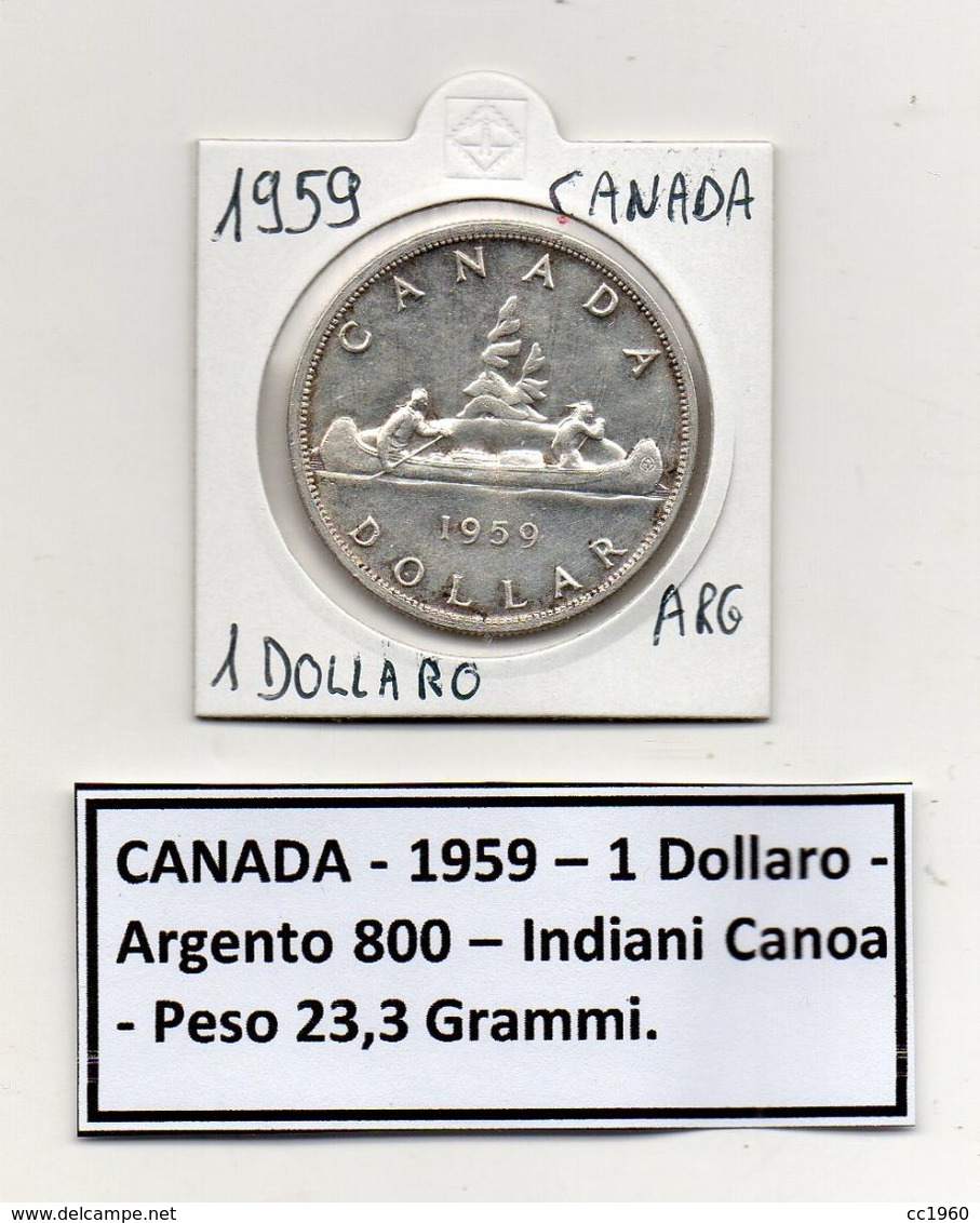 Canada - 1959 - 1 Dollaro - Indiani In Canoa - Argento - (MW1105) - Canada