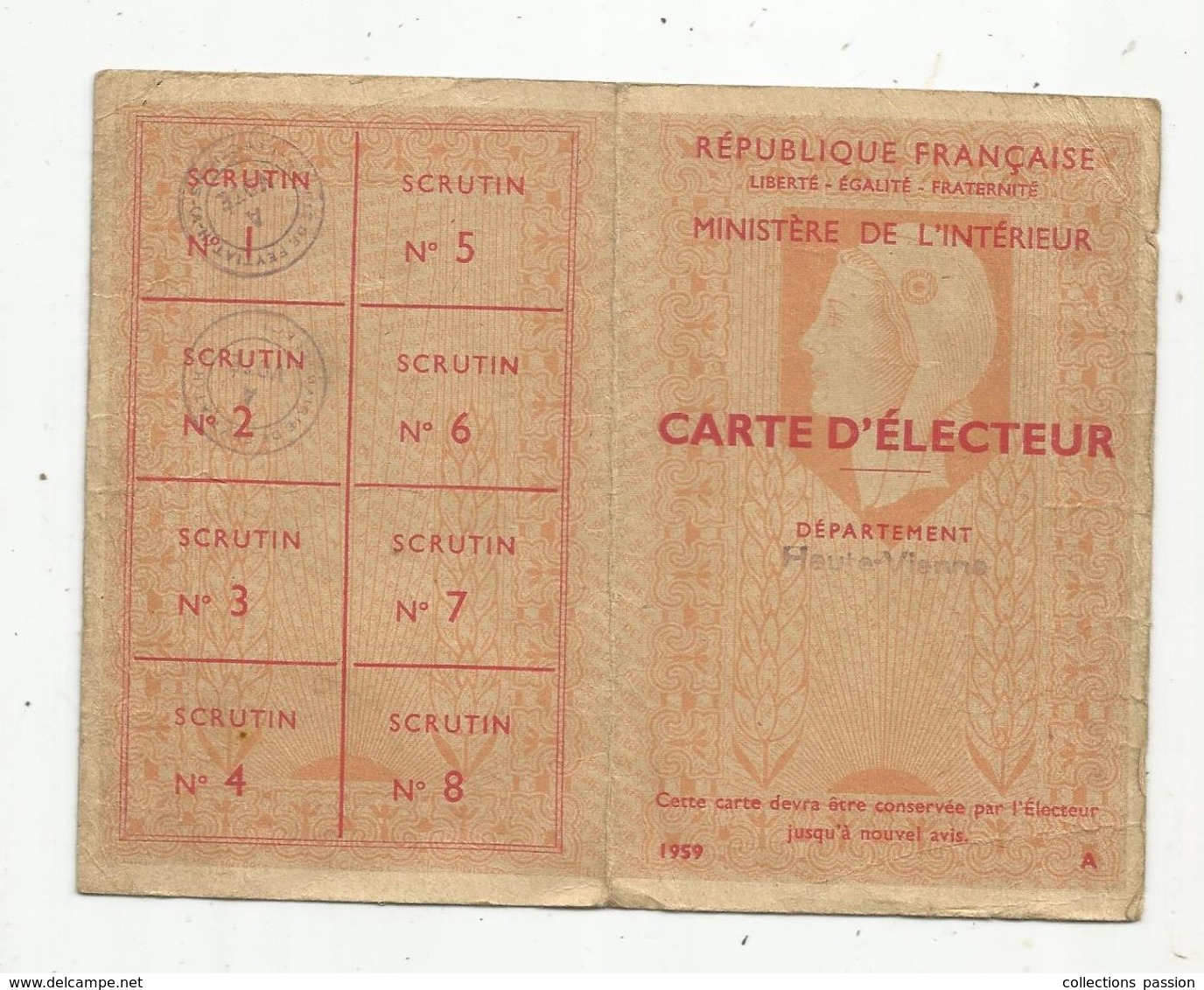 Carte D'électeur ,haute Vienne , FEYTIAT , 1959 , 2 Scans - Ohne Zuordnung