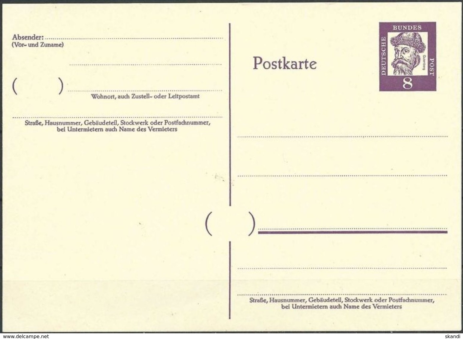 DEUTSCHLAND 1961 Mi-Nr. P 59 Postkarte Ungelaufen Siehe Scan - Postkarten - Ungebraucht