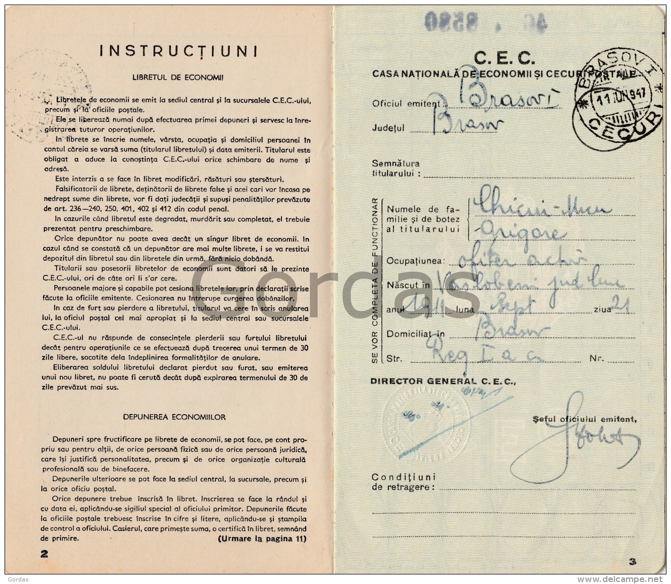 Romania - 1947 - Carnet CEC - Cheques & Traveler's Cheques