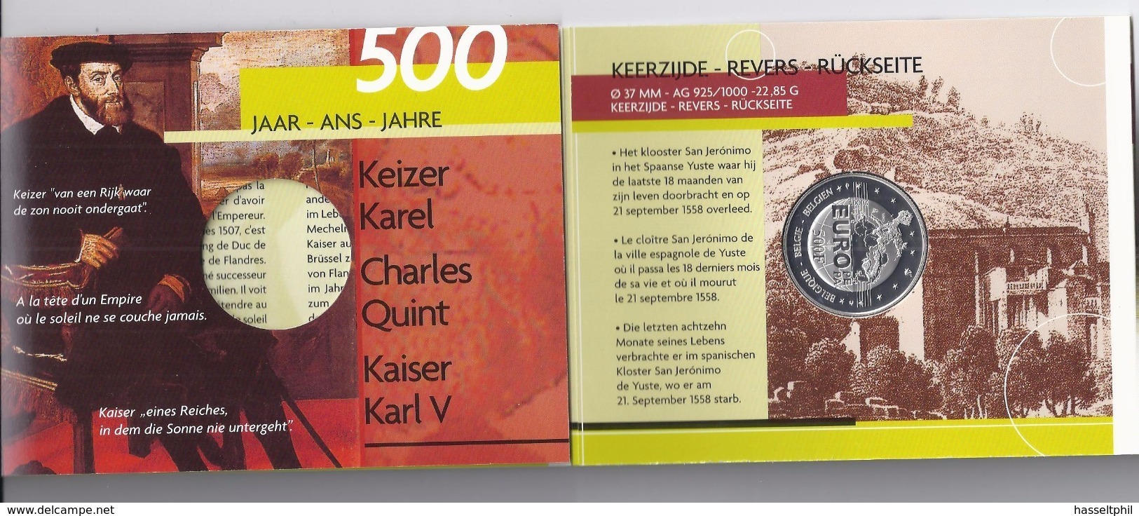 BELGIE - BELGIQUE 500 Frank / 500 Franc  Keizer Karel  PROOF-QUALITY In Blister 2000 - 500 & 5000 Francs (or)