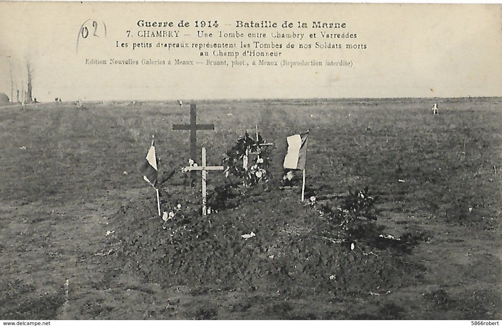 CARTE POSTALE ORIGINALE ANCIENNE : UNE TOMBE ENTRE CHAMBRY ET VARREDDES BATAILLE DE LA MARNE GUERRE 1914/1918 AISNE (02) - Cimiteri Militari
