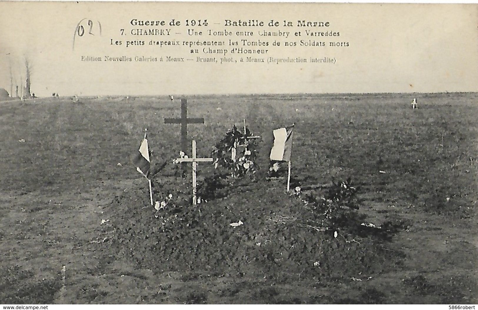 CARTE POSTALE ORIGINALE ANCIENNE : UNE TOMBE ENTRE CHAMBRY ET VARREDDES BATAILLE DE LA MARNE GUERRE 1914/1918 AISNE (02) - Soldatenfriedhöfen