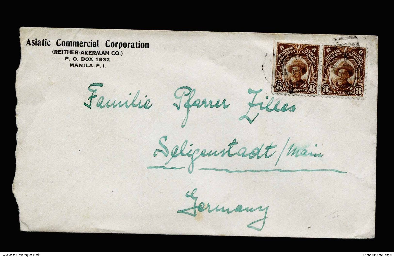 A5140) US Philipppines Cover With 2x 8c To Germany - Philippinen
